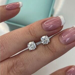 2 Ct Tw Round Cut Lab Created FL/D Stud Earrings 14K White Gold 7mm Push Back